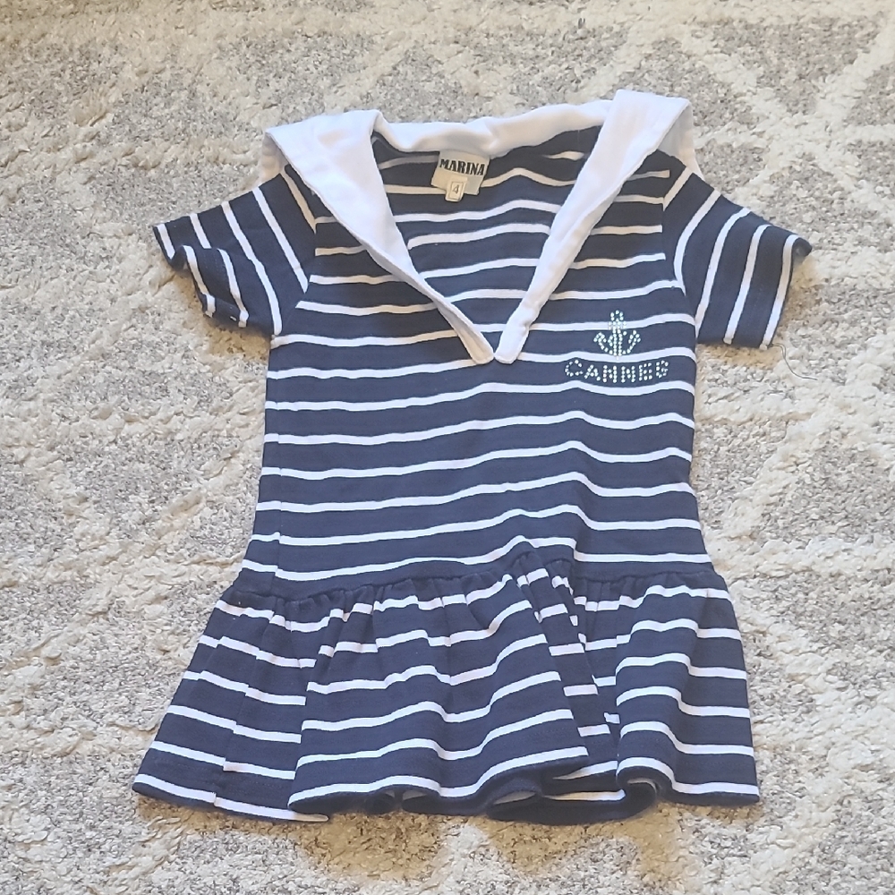 10 for $25 - Marina 4 Girls Blue & White Stripes Short Sleeve Shirt